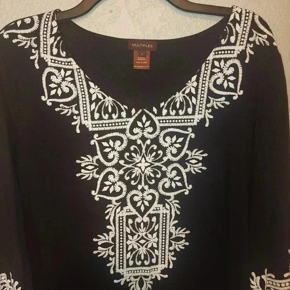 Multiples Black and White Mini Dress/Tunic Size Large - Picture 5 of 6